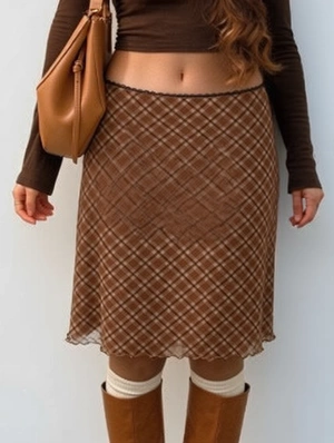 Vintage Plaid Mesh Bodycon Skirt