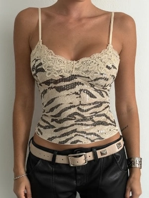 Zebra Spaghetti Straps Backless Tanks  Camisoles