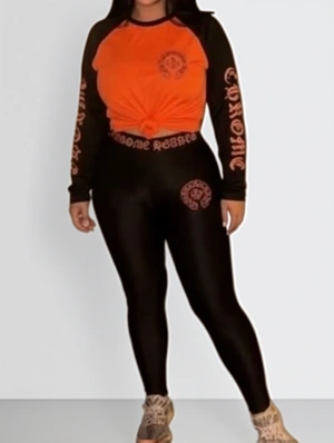 Contrast Letter Cross Printed Bodycon Tracksuits