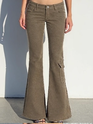 Washed Low Rise Flare Leg Pants