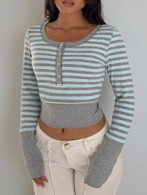 Crewneck Striped Long Sleeve T-shirts