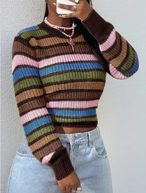 Colorblock Striped Knitting Loose Sweater