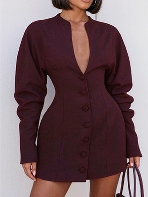Ruched Long Sleeve Blazers Mini Dress