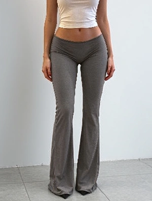 Solid Flare Low Waist Fitted Low Rise Pants