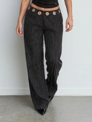 Striped Metal Eyelets Casual Pants
