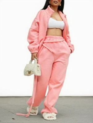 Fleece Jacket Tie-Waist Sweatpants Set