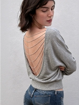 Round Neck Chain Backless T-shirts