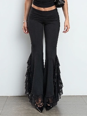 Chic Lace Spliced Split Hem Low Waist Trousers