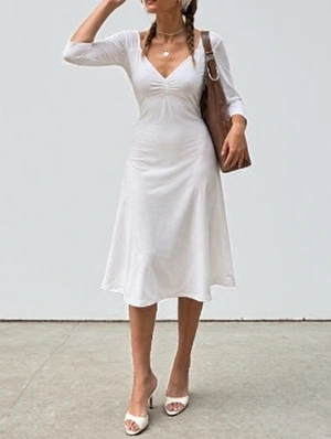 Backless V Neck Three-quarter Short Sleeve Dress