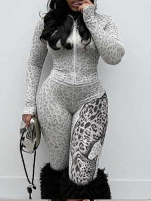 Panther Leopard Hooded Flared Pant Sets