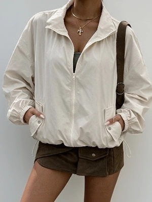 Drawstring Solid Stand Collar Loose Jackets
