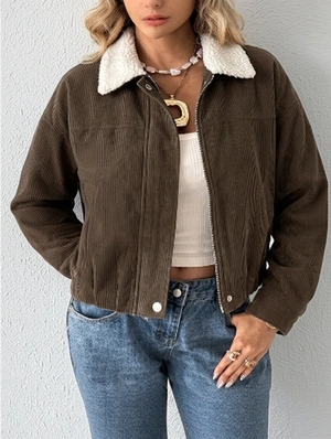 Lapel Colorblock Corduroy Coat