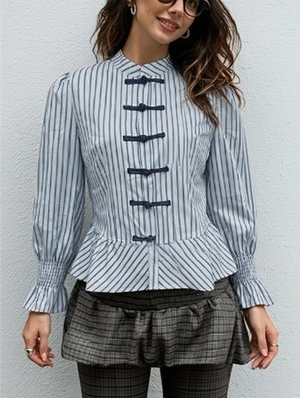 Stand Collar Striped T-shirts