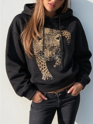 Leopard Printed Loose Hooded Sweatshirts