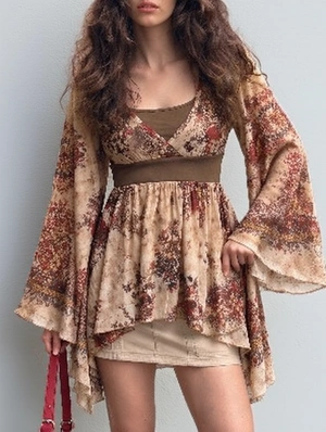 Boho Style Retro Printed Long Sleeve Blouse