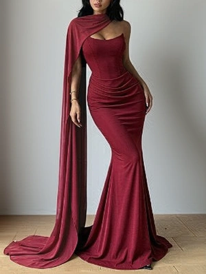 Shawl Strapless Mermaid Evening Gown