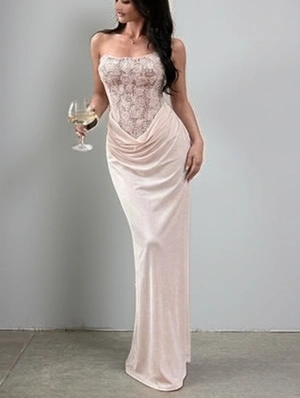 Strapless Textured Panel Maxi Dress