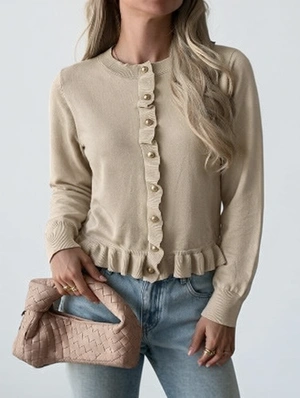 Metal Button Ruffle Crewneck T-shirts