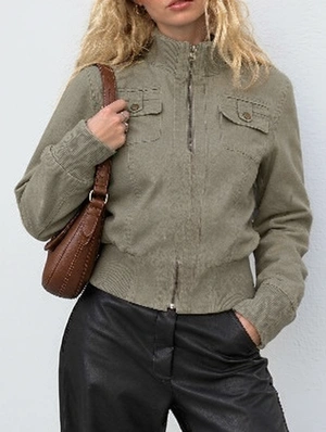Vintage Stand Collar Zip Multi Pocket Cargo Jacket