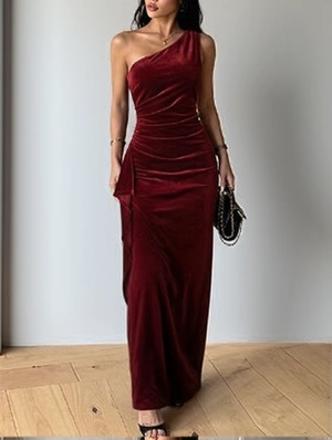 One Shoulder Backless Split Maxi Dress