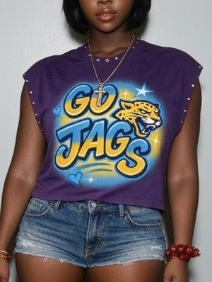 Panther Letter Printed Rivet Studded Tanks