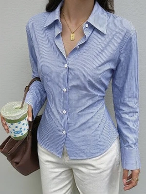 Striped Tie-wrap Lapel T-shirts