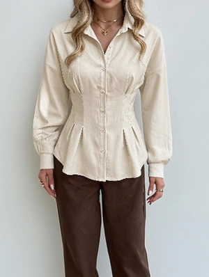 Chic Solid Lapel Collar Long Sleeve Fitted Blouse
