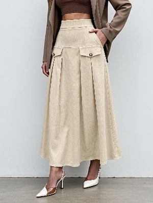 Elegant Solid High Waist Midi Pleated Skirt