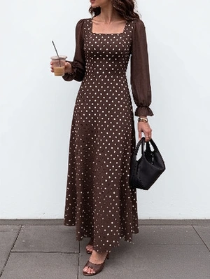 Square Collar Polka Dot Chiffon Maxi Dress