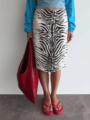 Zebra Print High Waist A Line Midi Skirt