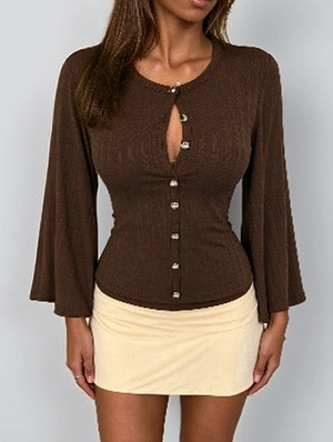 Solid Color Buttoned Long Sleeve Blouses