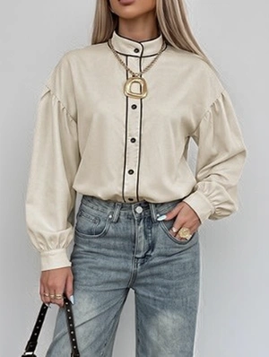 Cargo Stand Collar Lantern Sleeve Blouses
