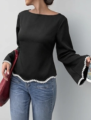 Crewneck Long Sleeve Spandex Design Tops