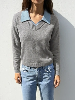 Pullover Lapel Faux Two-Piece Design Tops