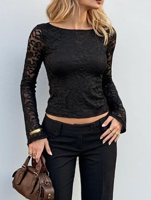 Solid Color Backless Long Sleeve T-shirts