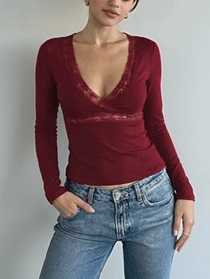 V Neck Long Sleeve Bodycon T-shirts