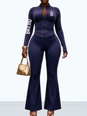 Letter Printed Bodycon Flared Pant Sets
