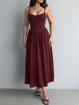 Patchwork V Neck Midi Dress Sleeveless Dress