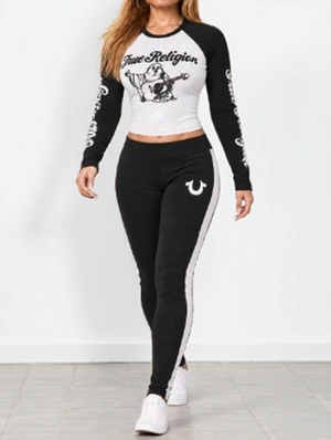 Contrast Buddha Letter Printed Fitted Pant Sets