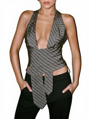 Halter Neck Stripe Irregular Backless Slim Vest