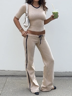 V Neck Slim Tee Flare Pants Two Piece Set