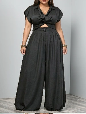 Solid Pleated Wide Leg Loose Long Pants