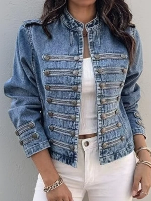 Double-breasted Military Washed Denim Jackets