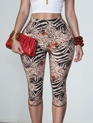 Leopard Zebra Lace Panel Capri Pants
