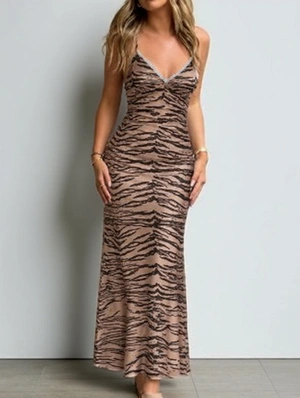 Lace Printed Deep V Maxi Dress