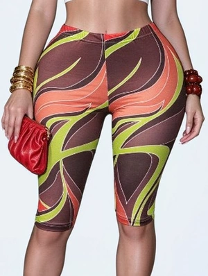 Colorblock Printed Bodycon Knee Shorts