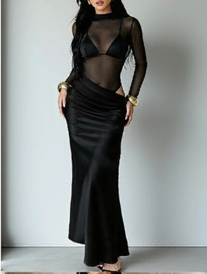 Sheer Satin Mermaid Evening Dress