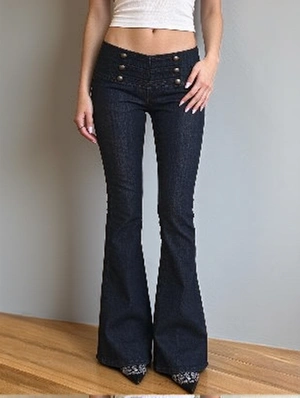 Y2K Retro Low Rise Napoleon Button Flared Jeans