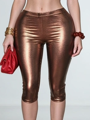 Metallic Glossy Bodycon Capri Pants