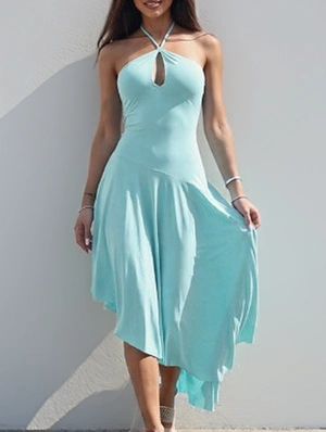 Halter Tie Asymmetric Midi Dress